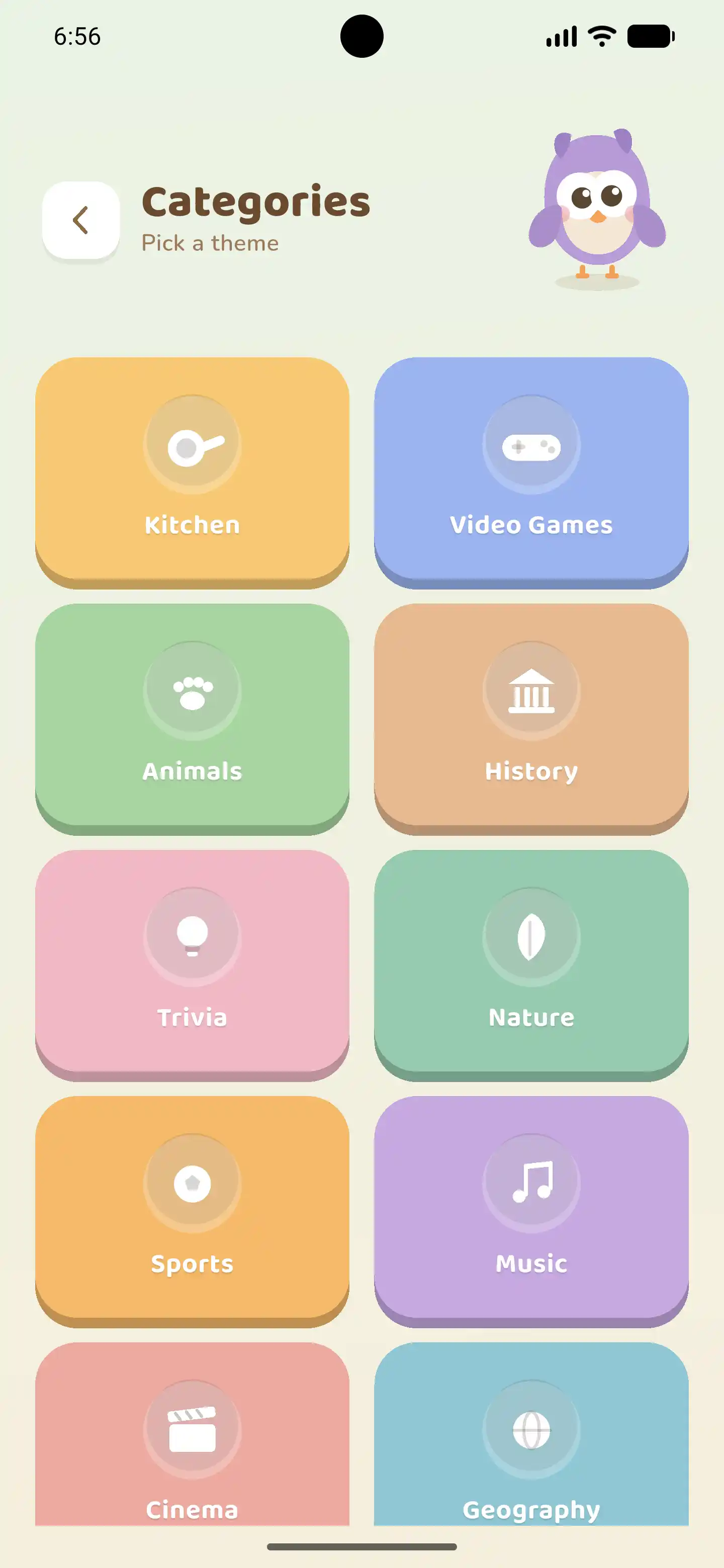 Worddy categories screen